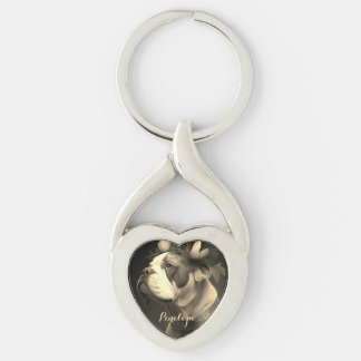 Porte-clés Boxer Chien Vintage de style métal Coeur Keychain