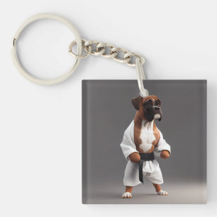 Porte-clés Boxer Dog Jouer Karate, Boxer Dog Karate Joueur