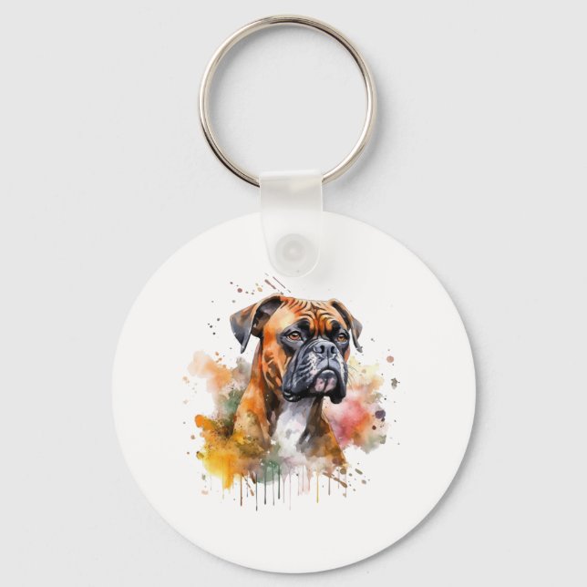 Porte-clés BoxerLove Aquarelle Artwork - Loyal race Canine (Recto)