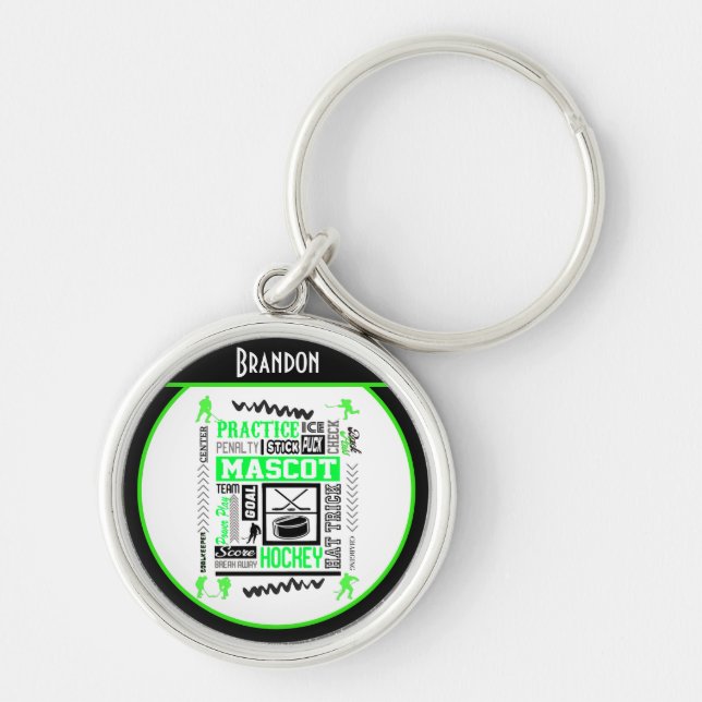 Porte-clés Boys Hockey Terminologie Personnalisée Neon Green (Devant)