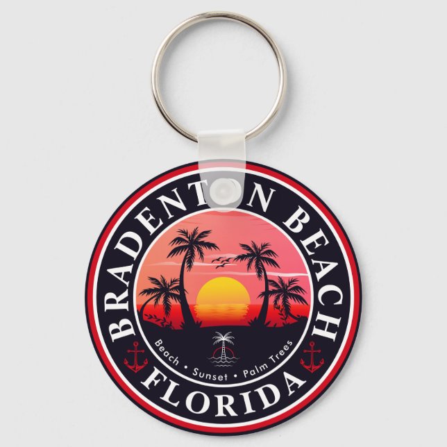 Porte-clés Bradenton Florida Retro Sunset Palmiers 1960 (Recto)