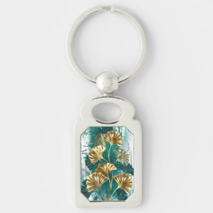 Porte-clés Branche avec Feuilles d'or Ginko Biloba