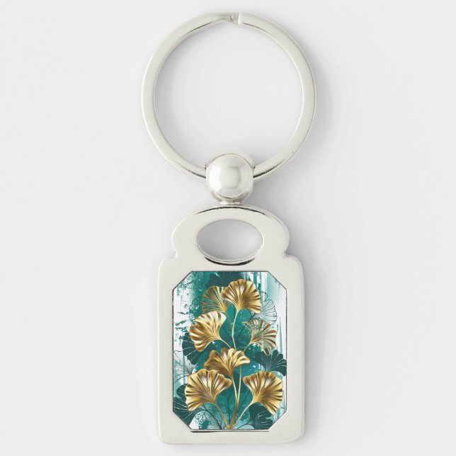 Porte-clés Branche avec Feuilles d'or Ginko Biloba (Devant)