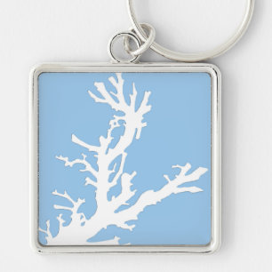 Porte-clés Branche de corail - blanc sur bleu pâle