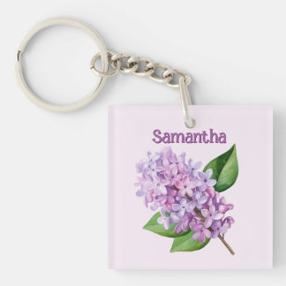 Porte-clés Branche de lilas sur fond rose tendre