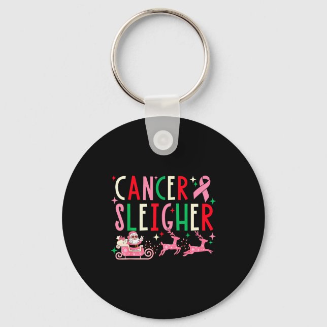 Porte-clés Breast Cancer Christmas Nk Ribbon Santa Sleigh Rei (Recto)