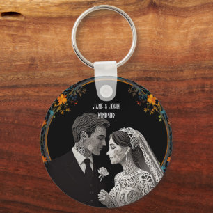 Porte-clés Bride & Groom délicat classique