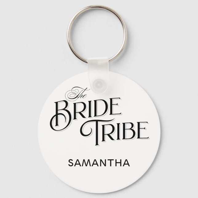 Porte-clés Bride Tribe Noir Script Custom Bridesmaid Mariage (Recto)