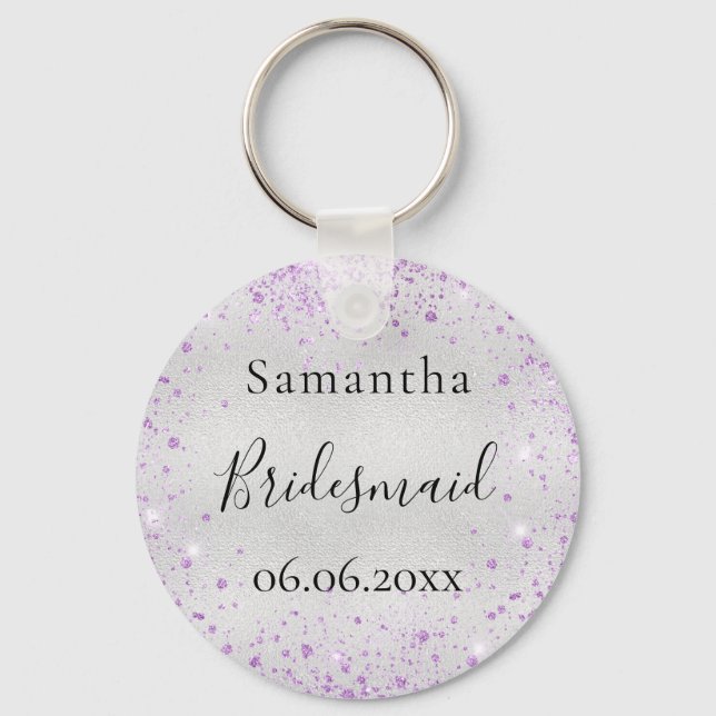 Porte-clés Bridesmaid argent violet brillant nom élégant (Recto)
