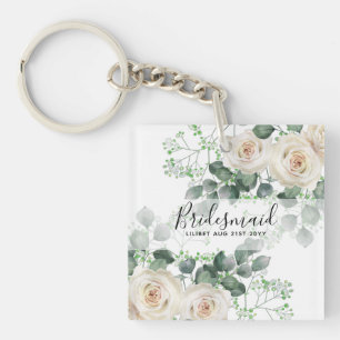 Porte-clés Bridesmaid Cadeaux Roses Blanches Thème Personnali