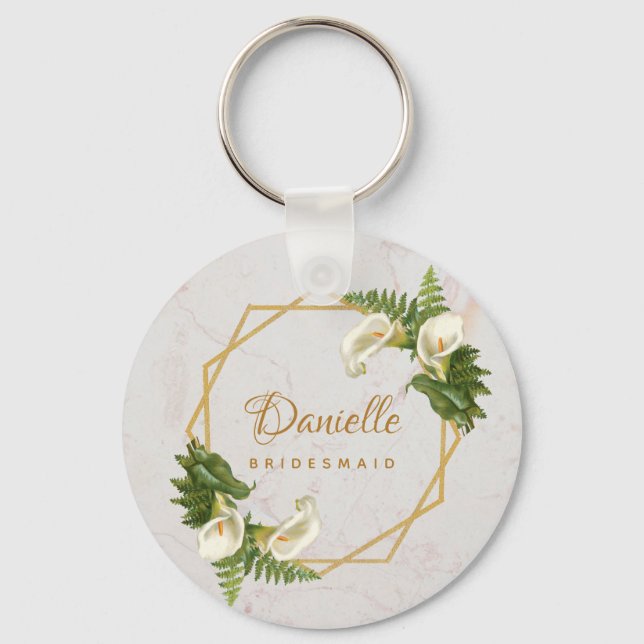 Porte-clés Bridesmaid Calla Lilies Marbre Or Géométrique (Recto)