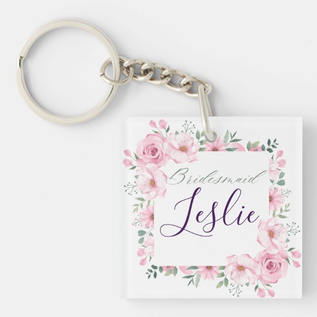 Porte-clés Bridesmaid Pink Floral Keychain (Devant)