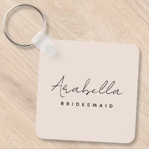 Porte-clés Bridesmaid   Script minimaliste moderne rose pâle
