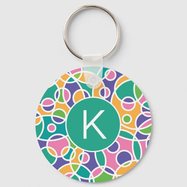 Porte-clés Bright Colorful Crazy Circles Pattern Monogram (Recto)
