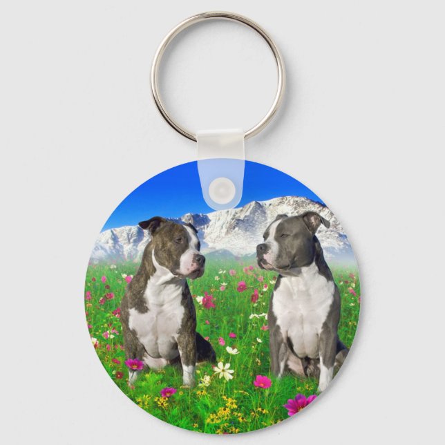 Porte-clés Brindle & Blue Staffordshire & Pit Bull Dogs (Recto)
