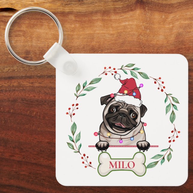 Porte-clés British Bull Dog cadeau de Noël personnalisé (Recto)