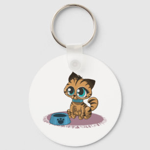 PORTE-CLÉS BROWN EYE BLUE KITTEN ON A PURPLE MAT