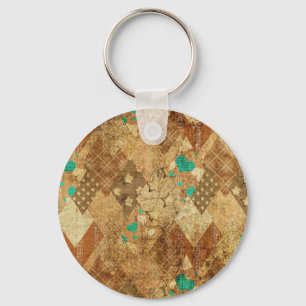 Porte-clés Brown Grunge Quilt Stars Coeurs