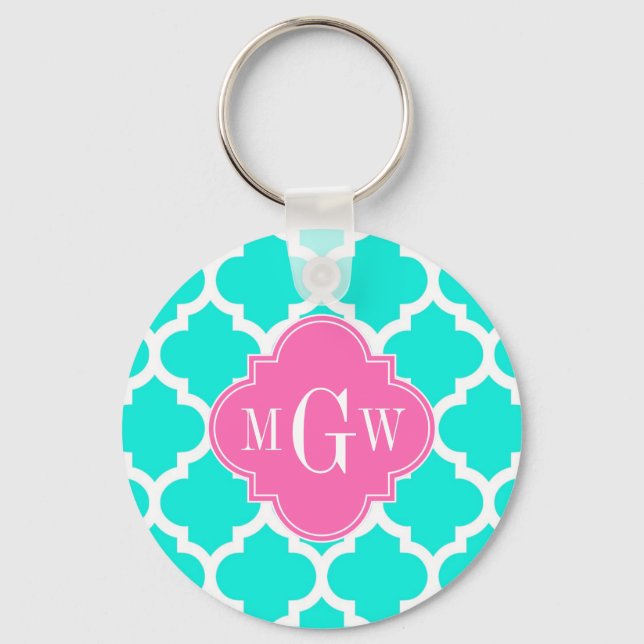 Porte-clés Brt Aqua Wht Marocain #5 HotPink2 Monogramme initi (Recto)