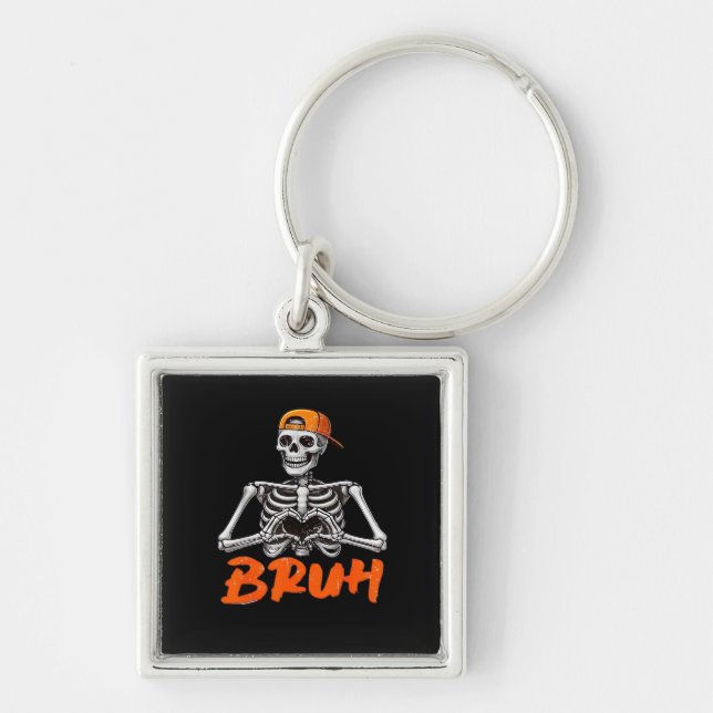 Porte-clés Bruh Skeleton Coeur main Halloween Costumes Hommes (Devant)
