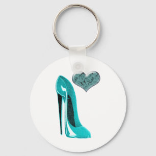 Porte-clés Bubblegum Blue Stiletto Shoe and 3D Heart Art