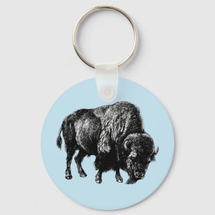 Porte-clés Buffalo American Bison Vintage Wood Engraving Keyc