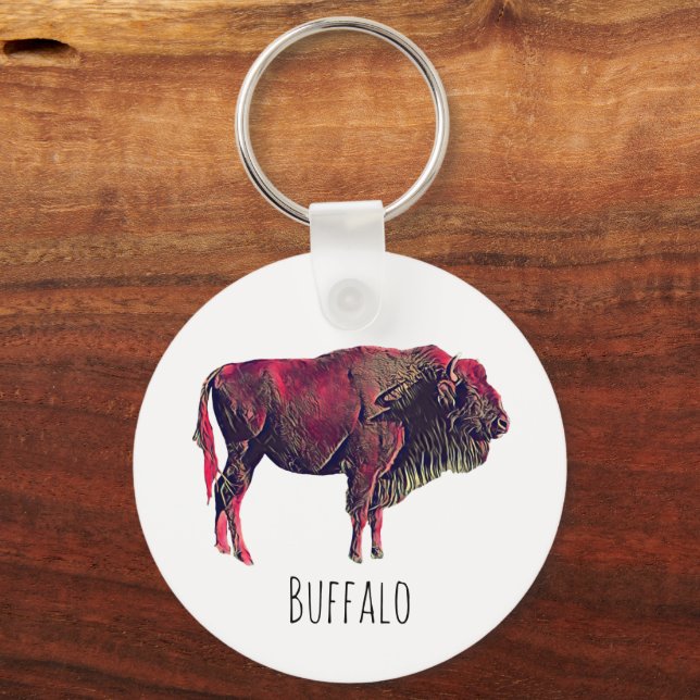 Porte-clés Buffalo Portrait Design pour bison ou animal sauva (Recto)