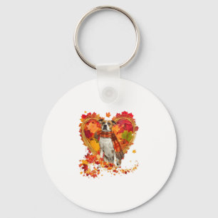 Porte-clés Bulldog Au Coeur Fait De Feuilles D'Automne