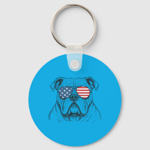 Porte-clés Bulldog Patriotique 4 Juillet Amérique Hommes Femm