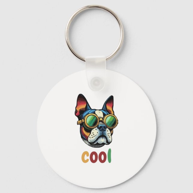 Porte-clés Bulldog Pop Art avec lunettes de protection (Recto)