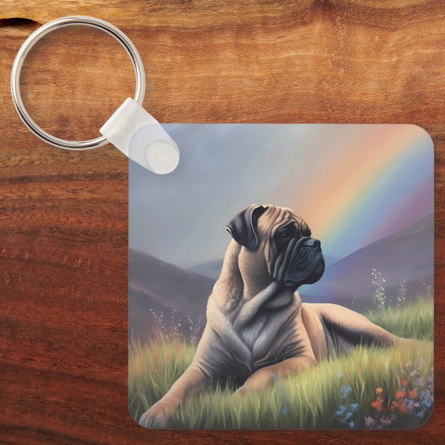 Porte-clés Bullmastiff Chien Nom Personnalisé Rainbow Art Mem (Recto)