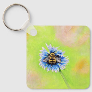 Porte-clés Bumble Bee sur un Porte - clé de peinture à fleurs