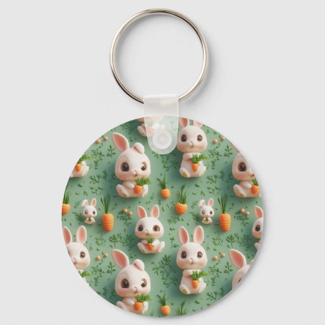 Porte-clés Bunnies et carottes Fluffy 3D Motif sans fil (Recto)