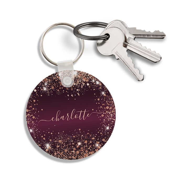 Porte-clés Burgundy rose gold glitter name script (Créateur téléchargé)