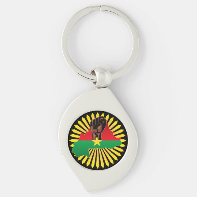 Porte-clés Burkina Faso Carte, drapeau et première révolution (Devant)