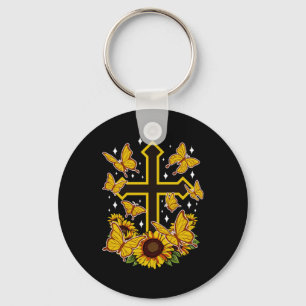 Porte-clés Butterfly Christian Cross Floral Tournesol