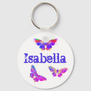 Porte-clés Butterfly Purple Pink Colourful for Girls Add Name