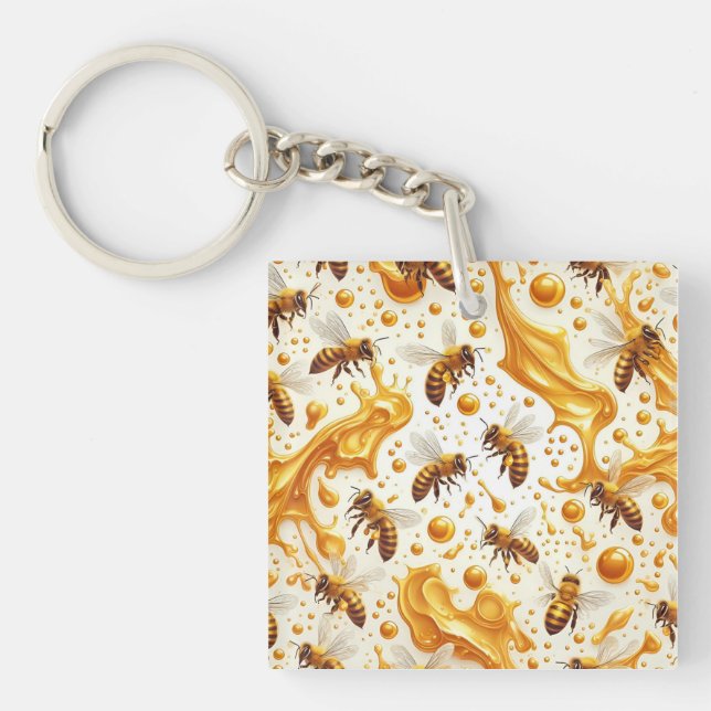 Porte-clés Buzz & Drip – Seamless 8K Honey Bee Pattern with G (Devant)
