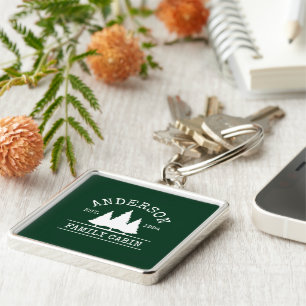 Porte-clés Cabin Family Name Forest Green Square