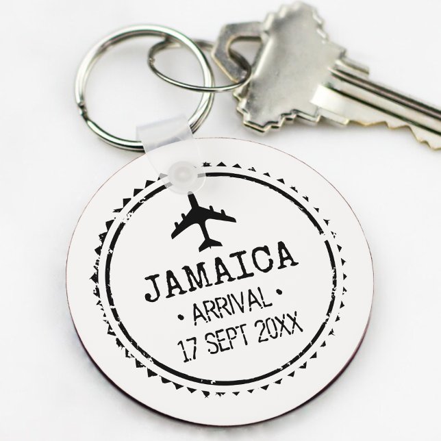 Porte-clés Cachet de passeport Jamaïque Cadeau de mariage de  (Passport Stamp Jamaica Destination Wedding Favor Keychain
)