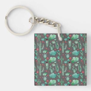 Porte-clés cactus and ladybutern pattern - black background