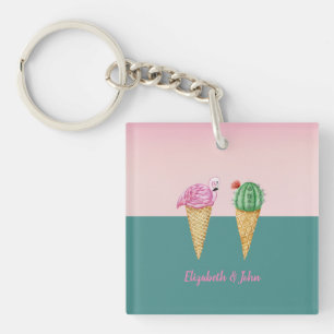 Porte-clés Cactus de cônes de glace colorés Flamants roses