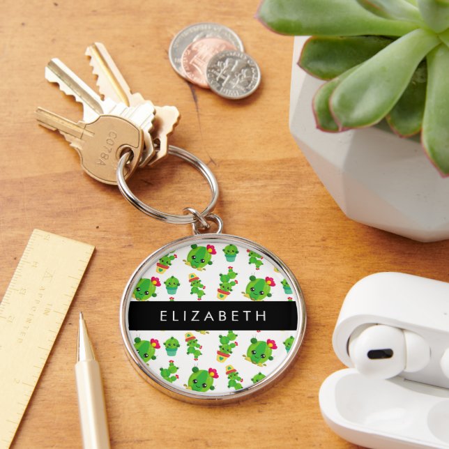 Porte-clés Cactus mignons, Cactus Motif, Succulent, Votre Nom (Bureau)