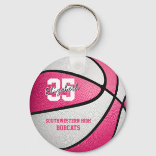 Porte-clés cadeau de basket-ball de fille blanche rose avec n