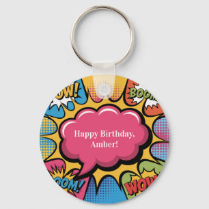 Porte-clés Cadeau de fête d'anniversaire de style Pop Art col