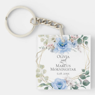 Porte-clés Cadeau de fête de mariage bleu clair Aquarelle Peo