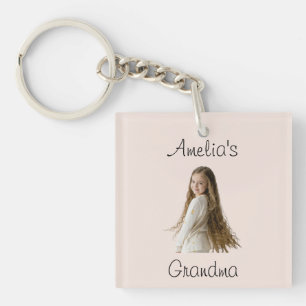 Porte-clés Cadeau de grand-mère - Photo et nom de grand-enfan