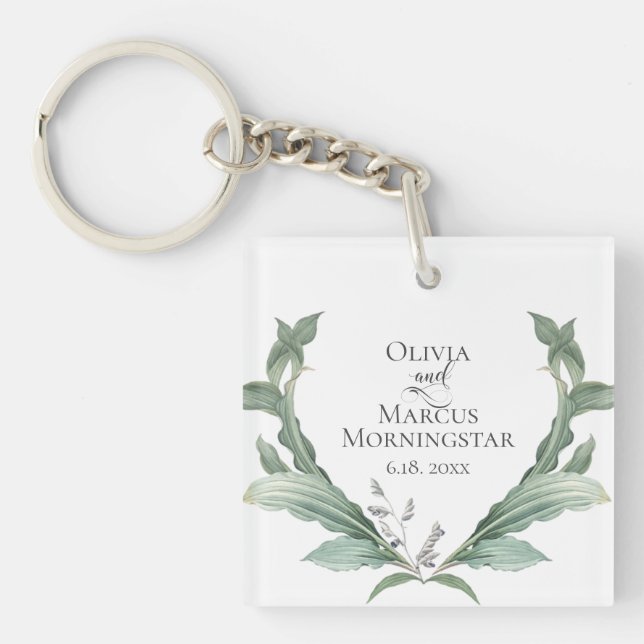 Porte-clés Cadeau de la fête de mariage Moderne Élégant Feuil (Devant)