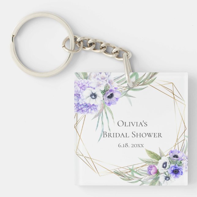 Porte-clés Cadeau de mariage bouquet floral d'anémone violett (Devant)