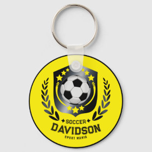 Porte-clés Cadeau de nom de football personnalisé jaune et no